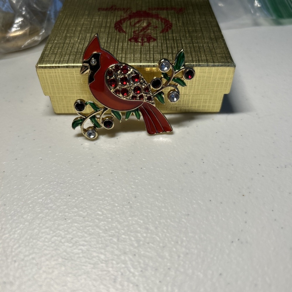 Winter Red Bird Rhinestone Enamel Coat Pin